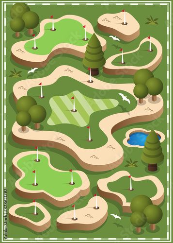 Golf course. Isometric. Vector illustration.