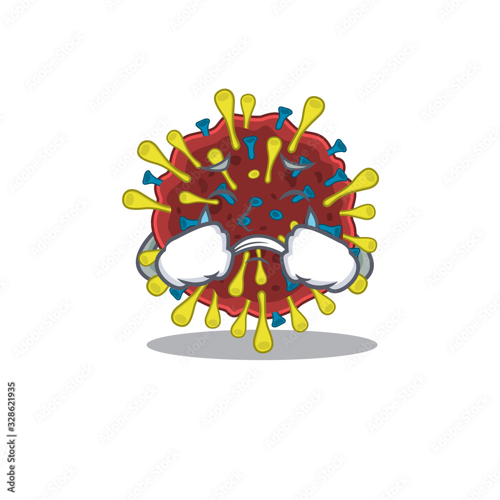 A Crying corona virus molecule cartoon mascot design style