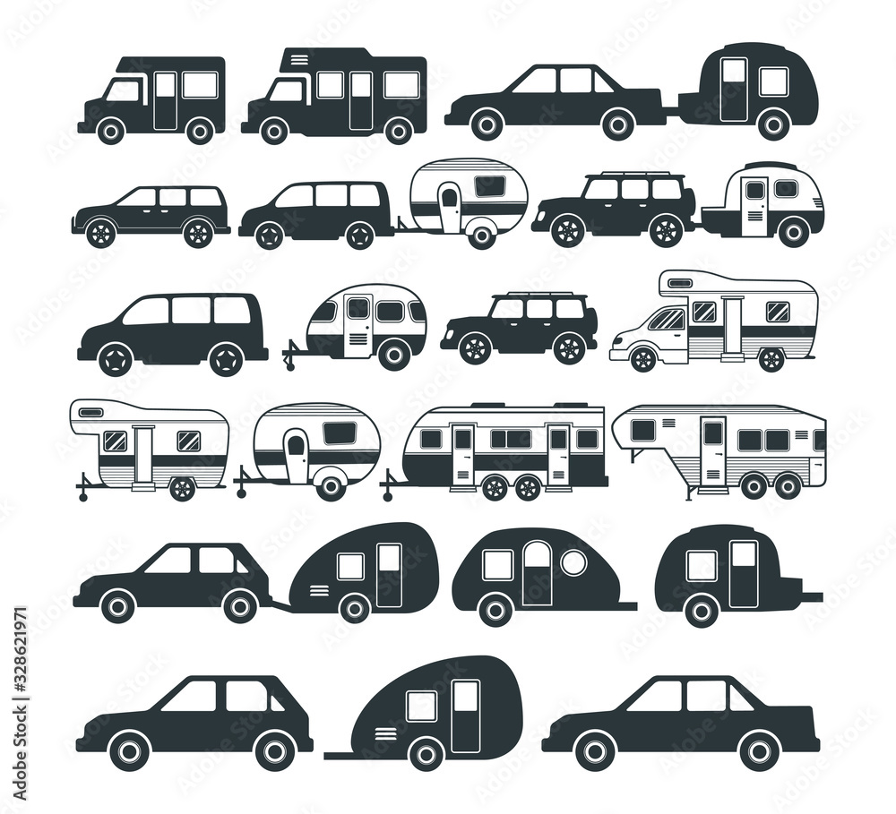 assorted camping car and trailer icon and logo design