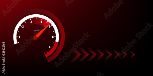 tachometer of a car or motorcycle on a black-red background, illustration gauges and devices