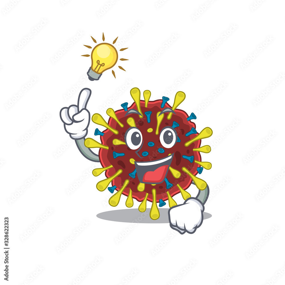 Have an idea gesture of corona virus molecule mascot character design