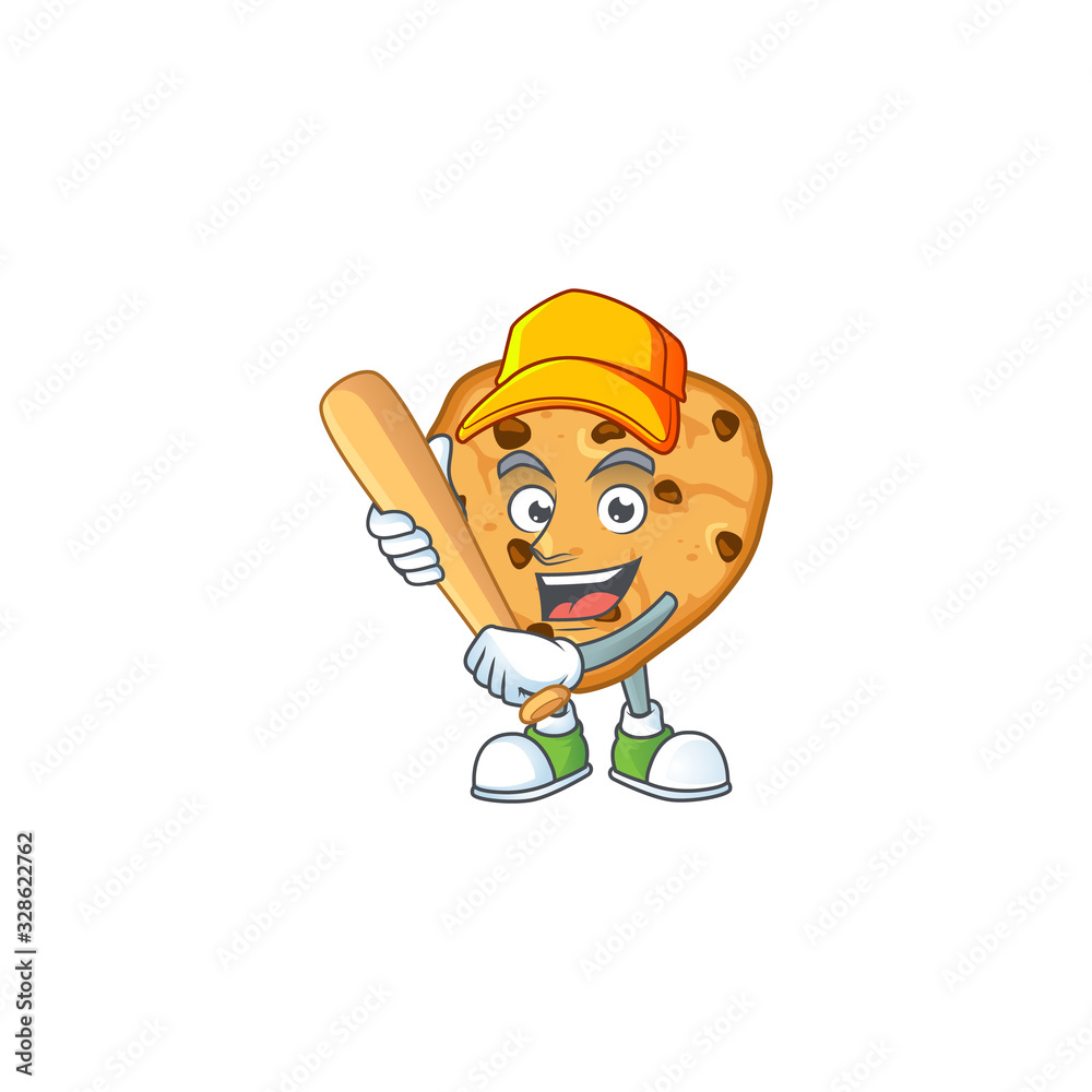 Cartoon design of chocolate chips love having baseball stick Cartoon design of chocolate chips love having baseball stick