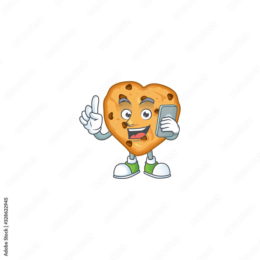 A sweet chocolate chips love cartoon design style speaking on phone