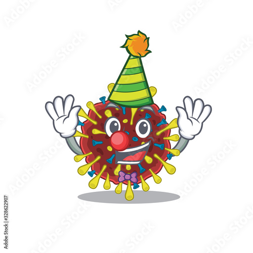 Cute and Funny Clown corona virus molecule cartoon character mascot style © kongvector