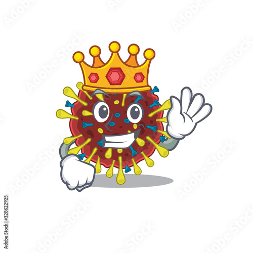 The Royal King of corona virus molecule cartoon character design with crown
