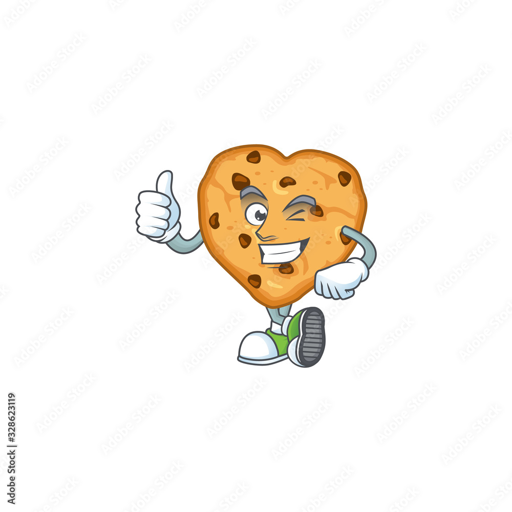 Obraz premium Chocolate chips love cartoon character making Thumbs up finger
