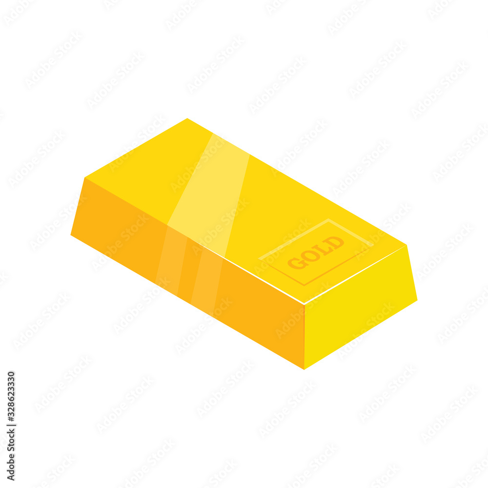Shiny Gold Brick. Isolated isometric vector illustration. Stock Vector