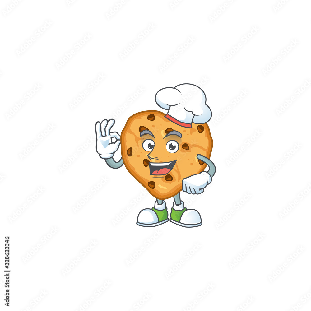 A picture of chocolate chips love cartoon character wearing white chef hat