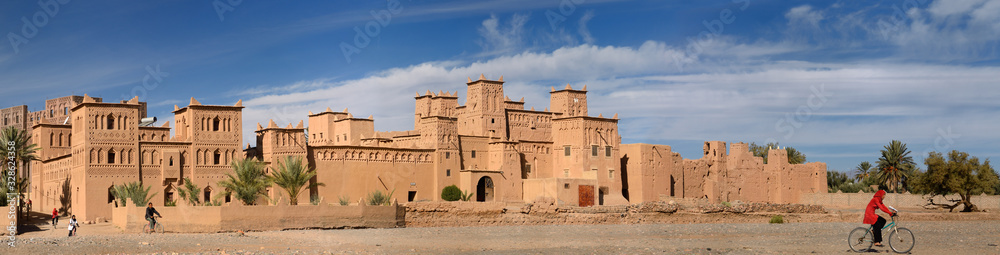 Panorama of Kasbah Amerhidil in the Skoura oasis Palm Grove Dades Valley Morocco