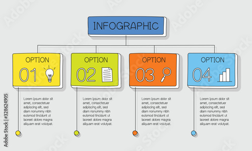 Colourful hand drawn infographic with 4 options and colourful text boxes