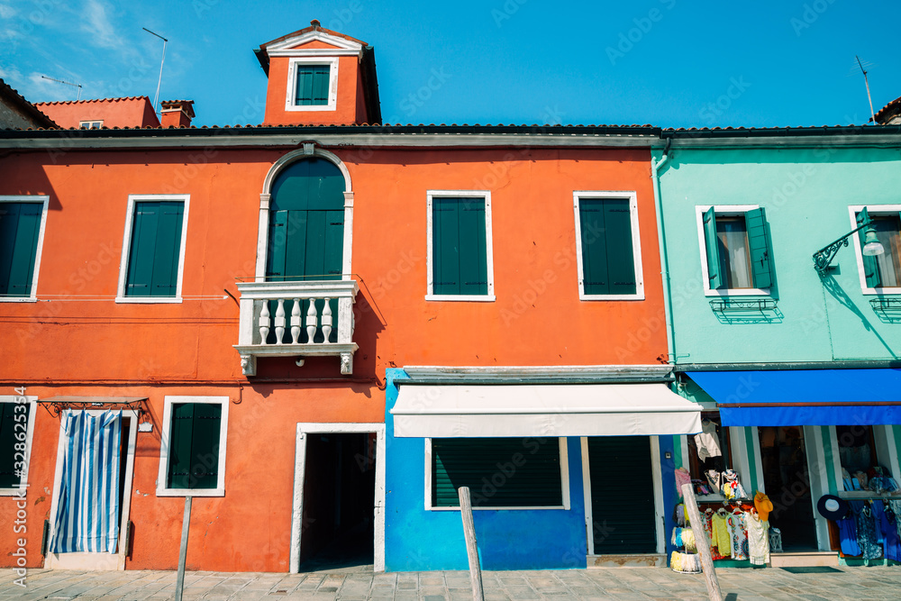 Burano island colorful houses in Venice, Italy