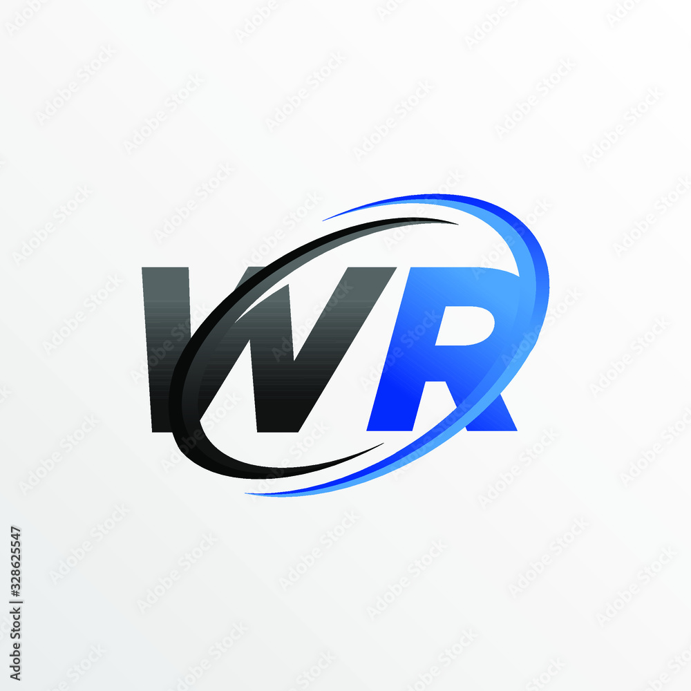 Initial Letters WR Logo with Circle Swoosh Element Initial Letters WR Logo with Circle Swoosh Element