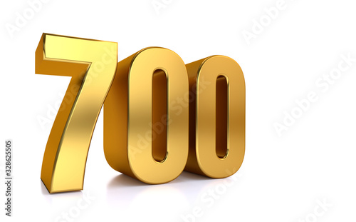 Foto seven hundred, 3d illustration golden number 700 on white background and copy sp