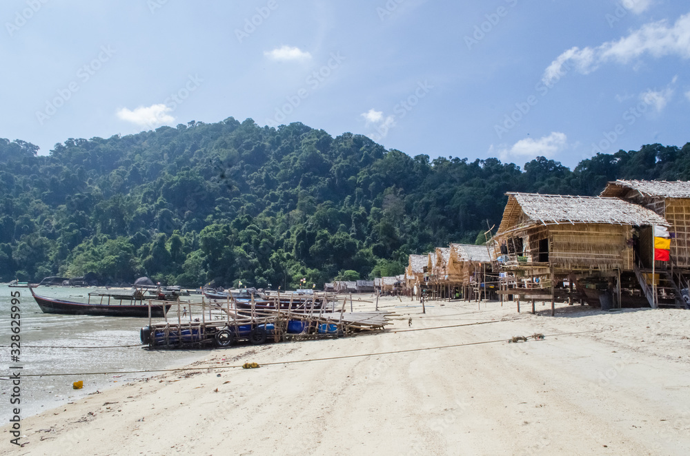 The Moken Sea Gypsy Village at Koh Surin on the Mu Ko Surin National Park, Surin Islands of Thailand.
