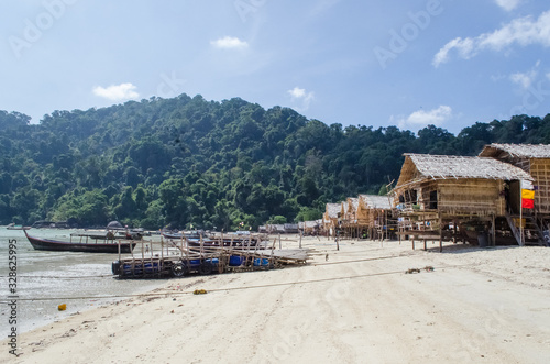 The Moken Sea Gypsy Village at Koh Surin on the Mu Ko Surin National Park, Surin Islands of Thailand. © khlongwangchao