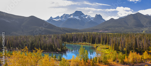 Panoramic view of Bow rive landscape in Banff national park