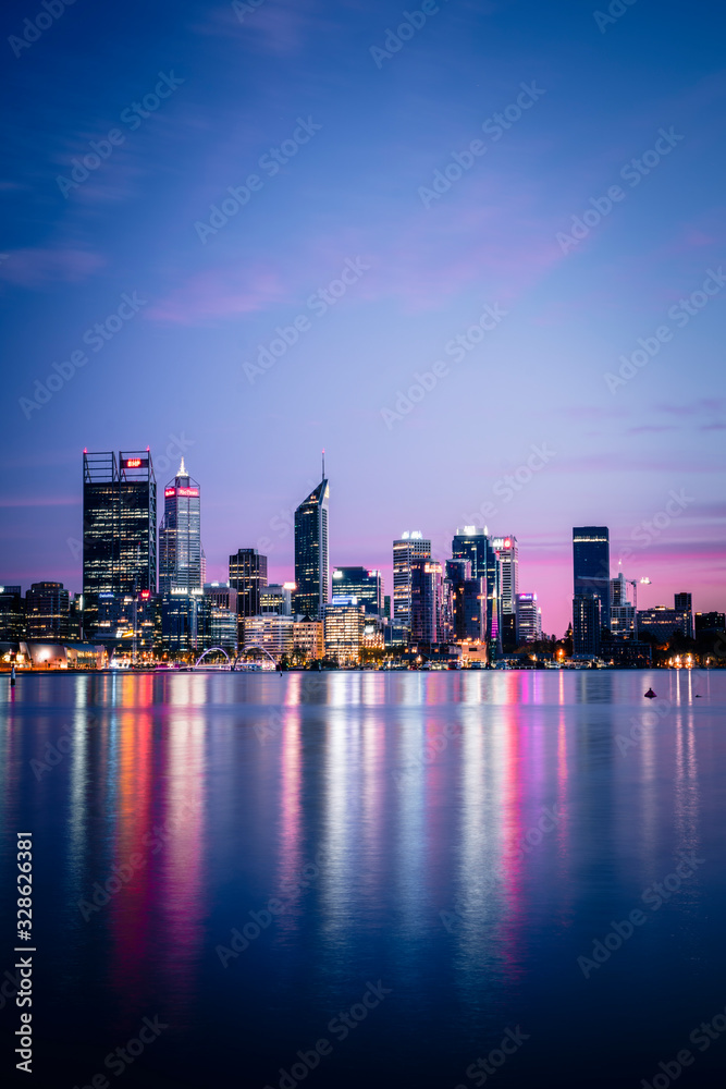 Perth, Australia - Mar 04 2020: The Perth City skyline during dawn. Perth is the capital of Western Australia
