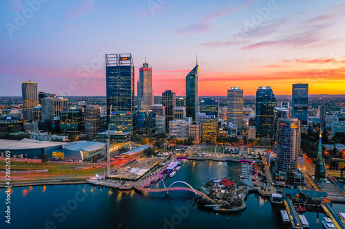 Wallpaper Mural Perth, Australia - Mar 04 2020: The Perth City skyline during dawn