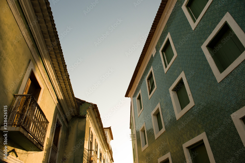 Sao Luis do Maranhao, Maranhao, Brazil - May 18, 2016: Colonial houses in the historic center of Sao Luis do Maranhao during sunrise
