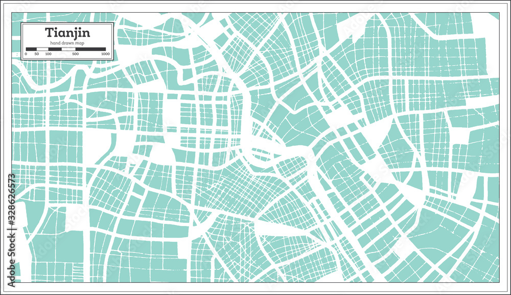 Fototapeta premium Tianjin China City Map in Retro Style. Outline Map.