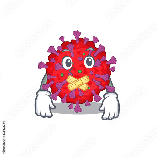 Coronavirus particle mascot cartoon character design with silent gesture