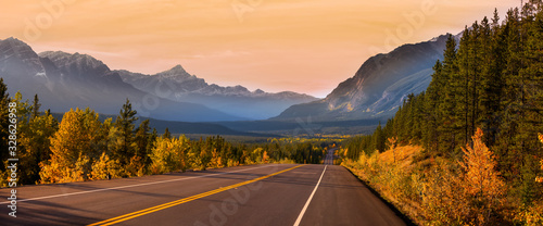 Scenic Icefields parkway in twilight at Jasper national park Canada