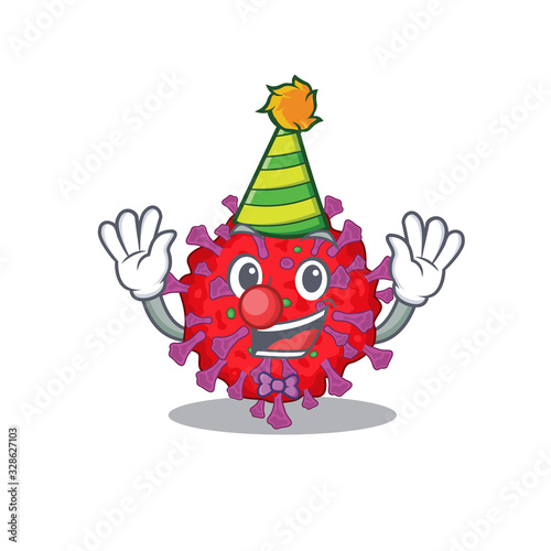 Cute and Funny Clown coronavirus particle cartoon character mascot style © kongvector
