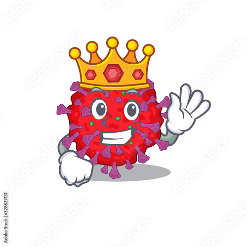 The Royal King of coronavirus particle cartoon character design with crown