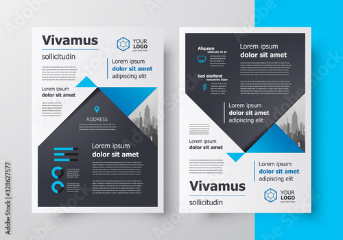 Flyer template cover geometric triangles blue color