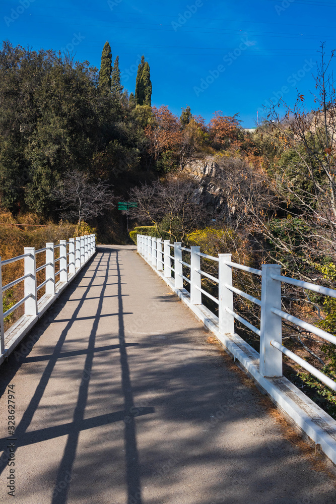 National Botanical Garden Tbilisi Georgia view and nature sightseeing of local flora and fauna. Bridge view.