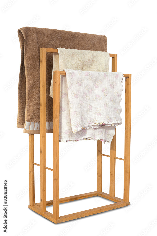 Towel dryer made of bamboo wood. With clipping path. Bathroom dryer