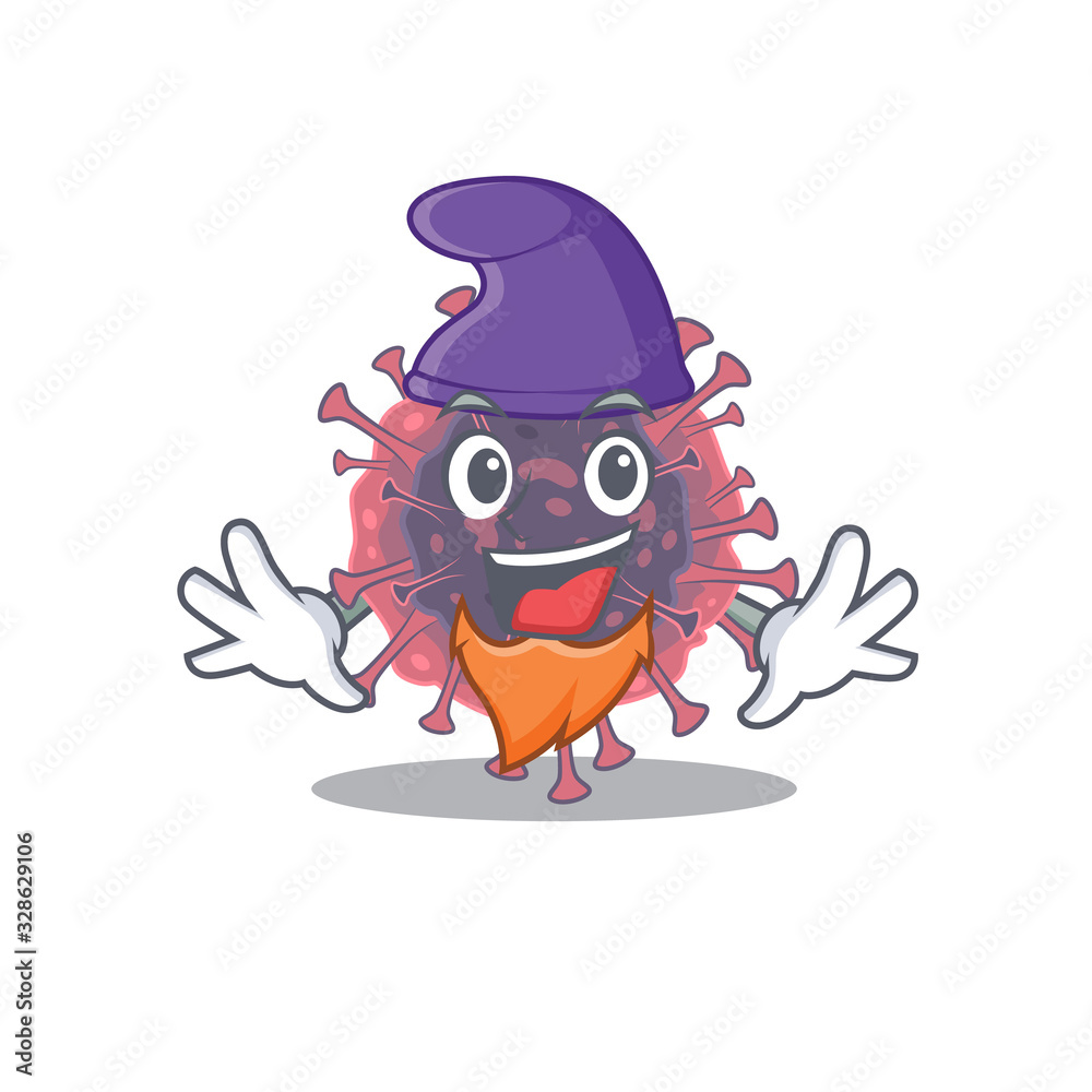 Cute and funny microbiology coronavirus cartoon character dressed as an Elf