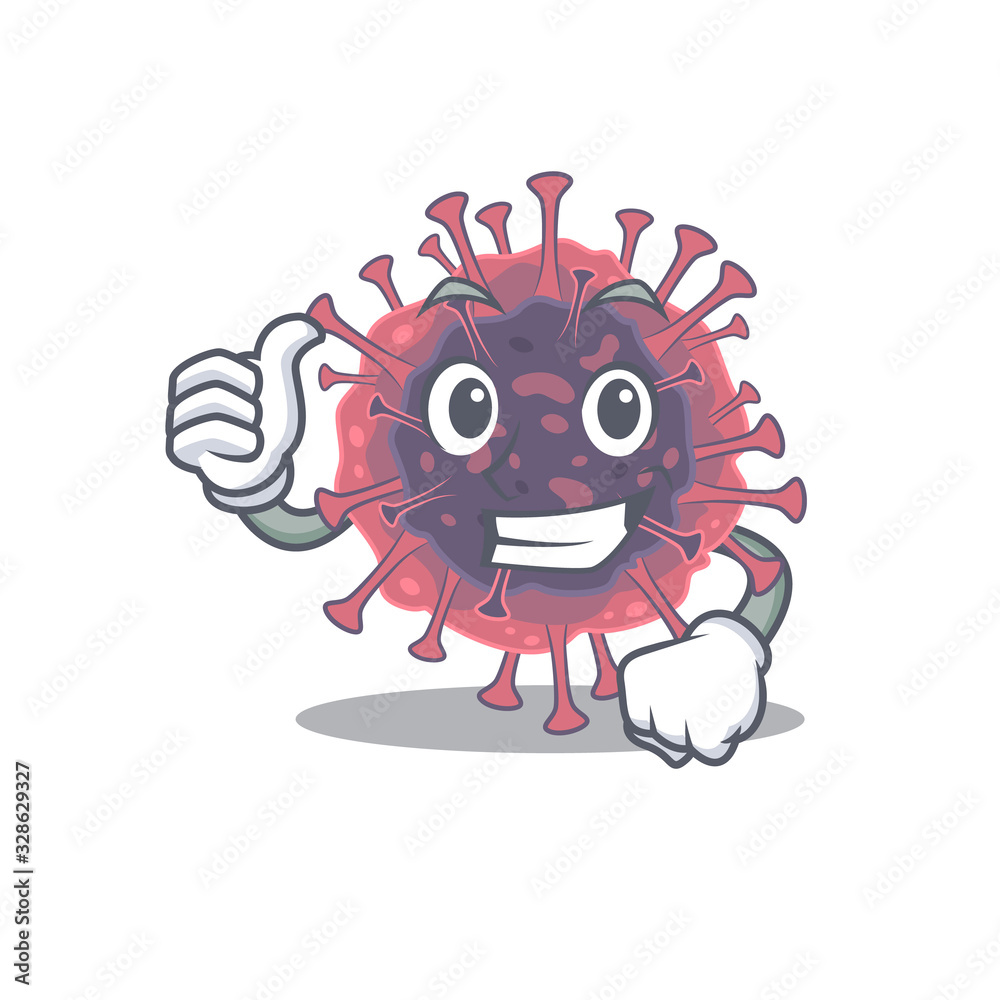 Cool microbiology coronavirus cartoon design style making Thumbs up gesture