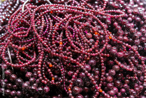 Beads from a decorative stone on a counter