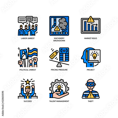 Business risks icons set photo