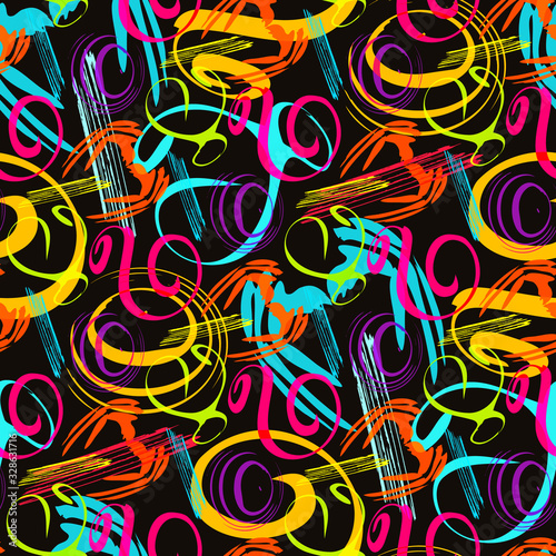 color abstract ethnic seamless pattern in graffiti style with elements of urban modern style bright quality illustration for your design
