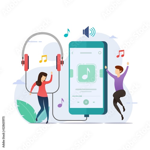 Listening music with music player app and tiny design concept