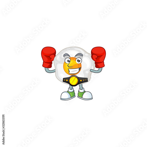 A sporty boxing of fried egg mascot design style