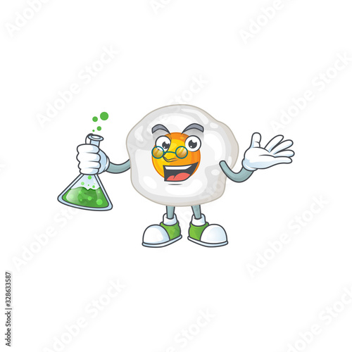 Fried egg brainy Professor Cartoon design grasp a glass tube