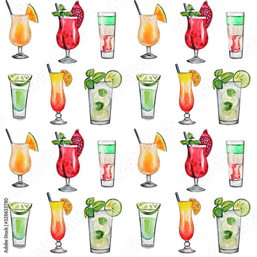  watercolor illustration. alcoholic drinks. Beautiful vibrant tropical cocktails. isolated on a white background. famous cocktails.