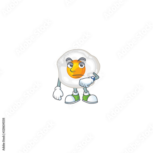 A cartoon icon of fried egg with waiting gesture