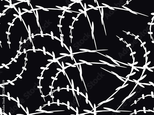 Barbed wire seamless pattern black and white color. Vector illustration © andyvi