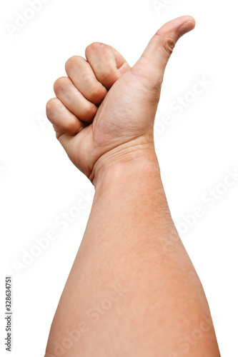 Male Asian hand gestures isolated over the white background. Counting Action. Touch Action. Touch Small Thing. 1