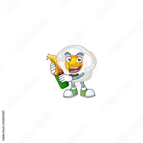 Wallpaper Mural mascot cartoon design of fried egg with bottle of beer Torontodigital.ca