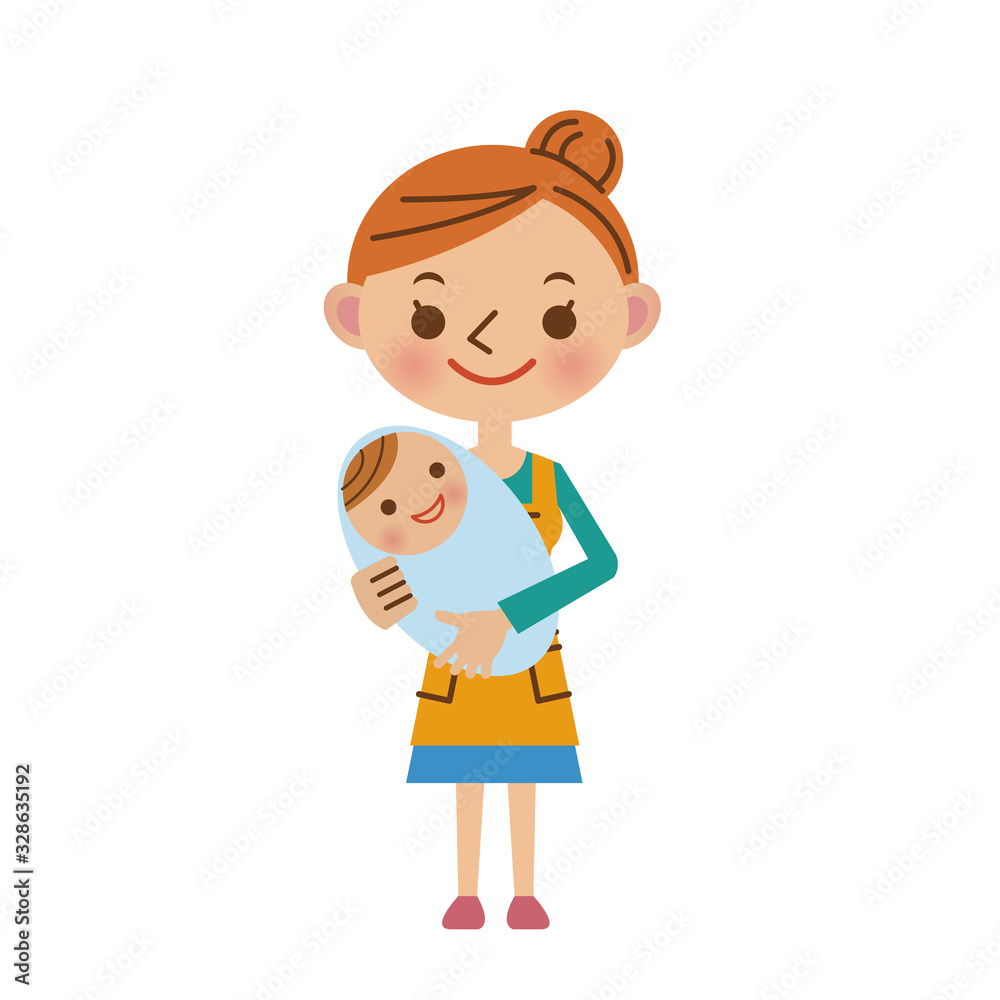 赤ちゃんを抱っこする主婦