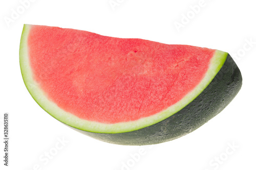 slice of fresh red  watermelon without seeds isolated on white background