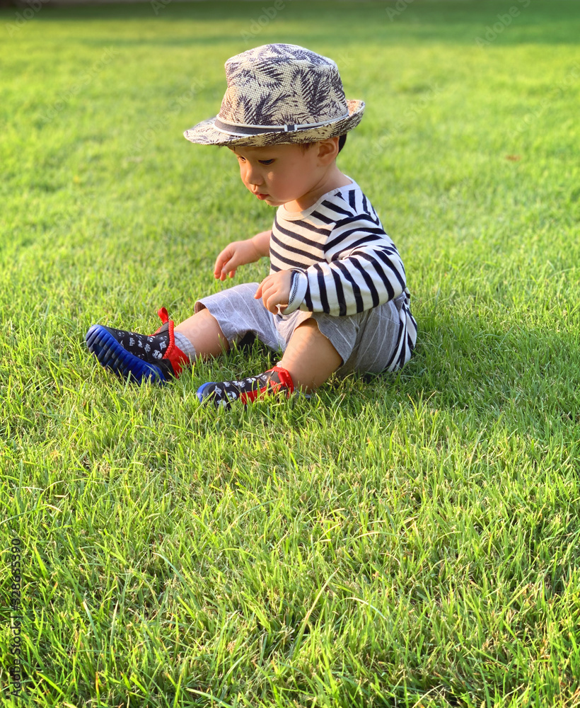 little boy sitting on the grass little boy sitting on the grass