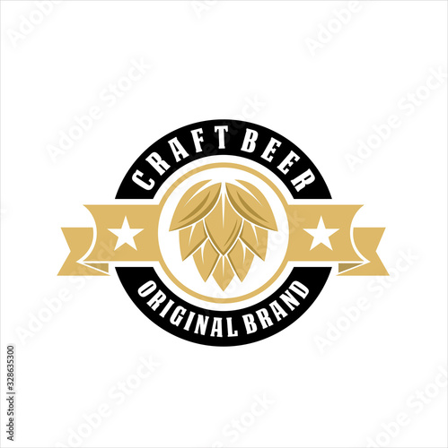 Logo Craft Beer company badge, sign or label. Vector illustration. Vintage design for winery company, bar, pub, shop, branding and restaurant business. Coaster for beer, beer glasses