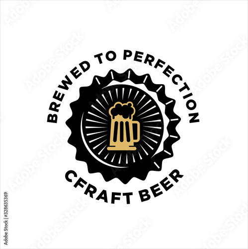 Logo Craft Beer company badge, sign or label. Vector illustration. Vintage design for winery company, bar, pub, shop, branding and restaurant business. Coaster for beer, beer glasses