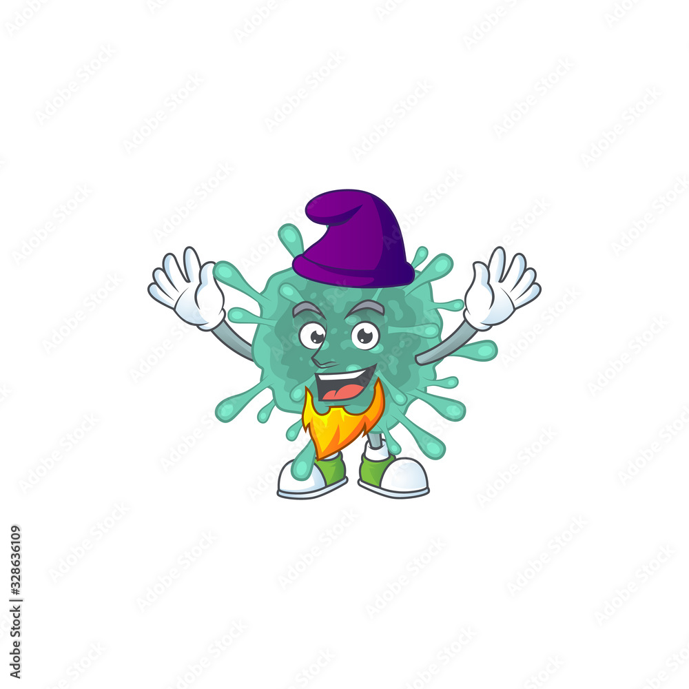 Naklejka premium Cute cartoon design of coronaviruses performed as an Elf